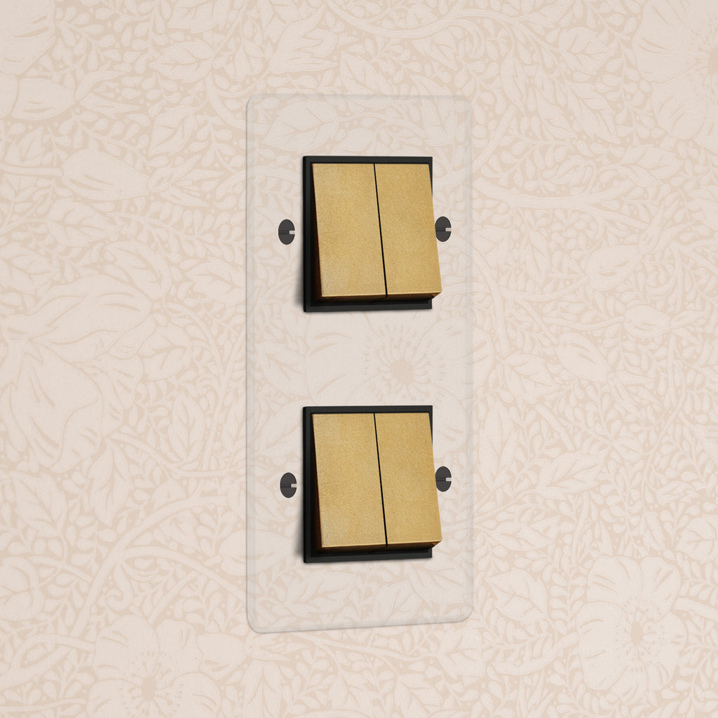 Kew Double 4x Vertical Rocker Switch Clear Antique Brass Black ...