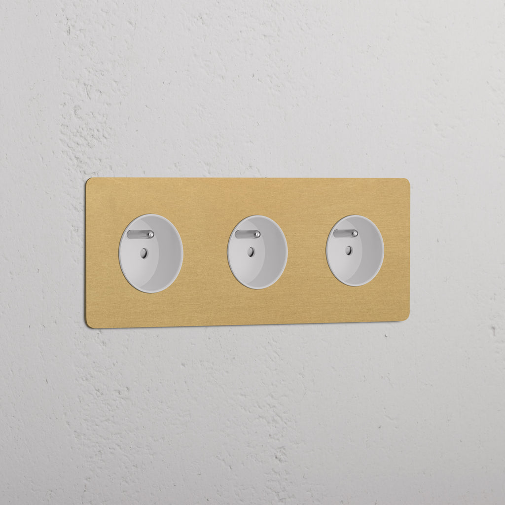 Engraved Module Switch Kew Triple 3x French/Belgian Type E Socket Antique Brass White ...